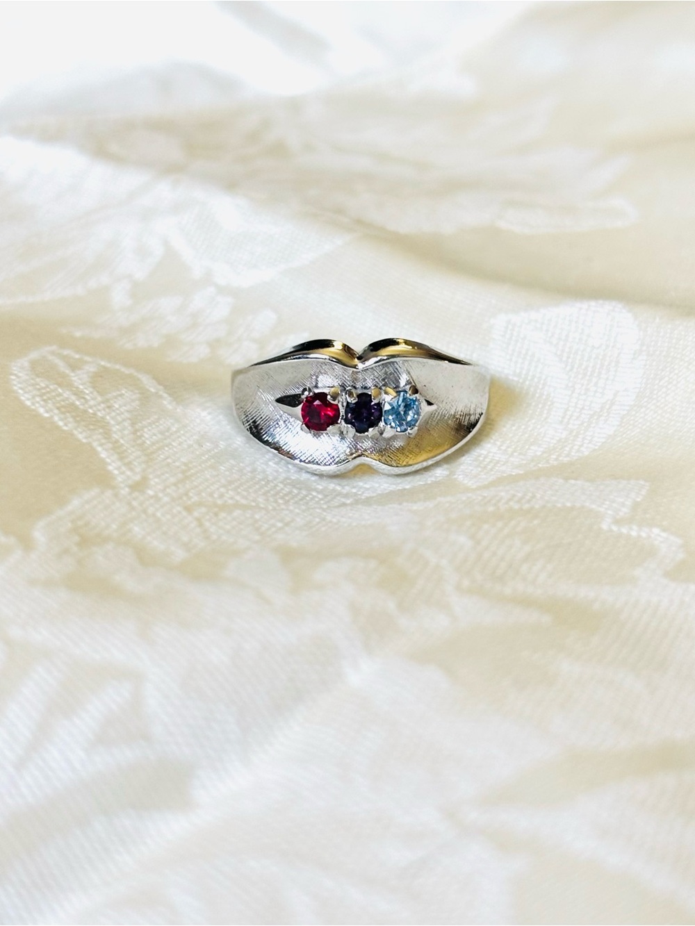 Vintage Birthstone Sterling Silver Ring Real Ruby Amethyst and Blue Topaz Stones